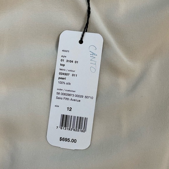 Akris  Size 12 100% Silk Pearl Ivory Crepe Square Neck Tank Blouse NWT MSRP $695 - Picture 9 of 9